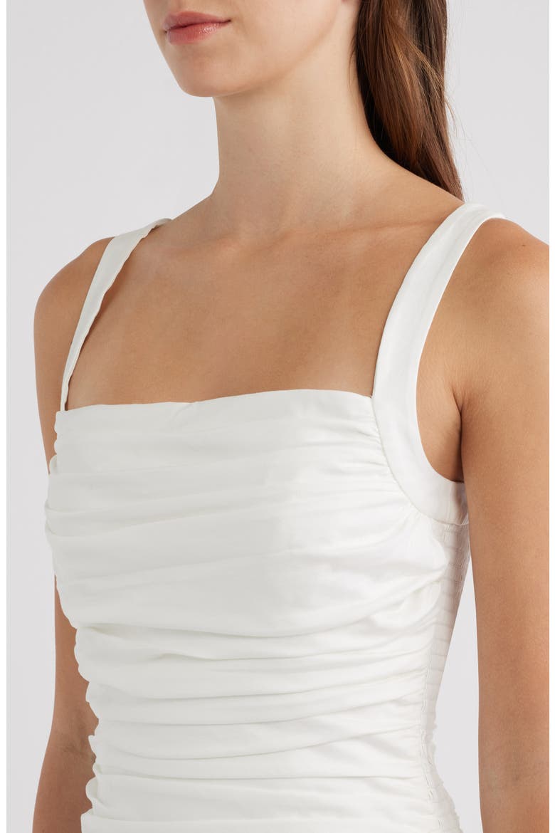 Nesta Ruched Bodice Stretch Cotton Dress, Alternate, color, WHITE