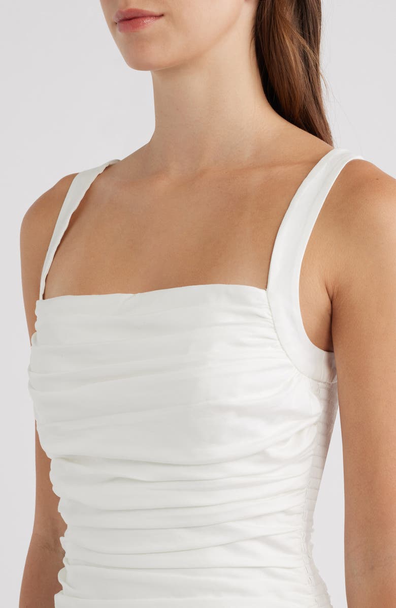 Reformation Nesta Ruched Bodice Stretch Cotton Dress, Alternate, color, White