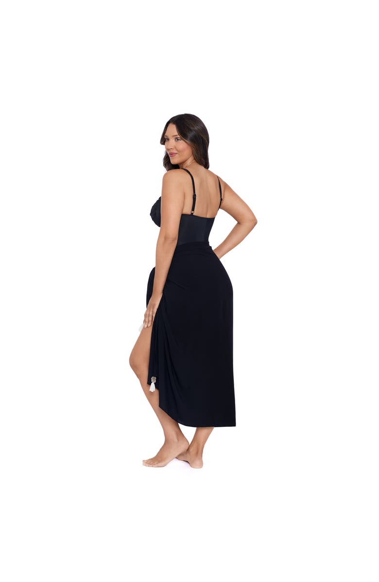Trimshaper Adjustable Side Tie Tassel Pareo Swimsuit Coverup, Alternate, color, Black