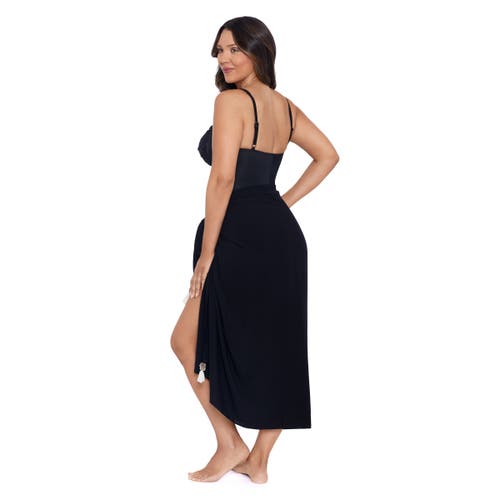 Trimshaper Adjustable Side Tie Tassel Pareo Swimsuit Coverup In Black