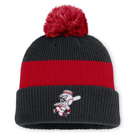 Men's Nike Black/Red Cincinnati Reds Cooperstown Collection Peak Standard Cuffed Knit Hat with Pom