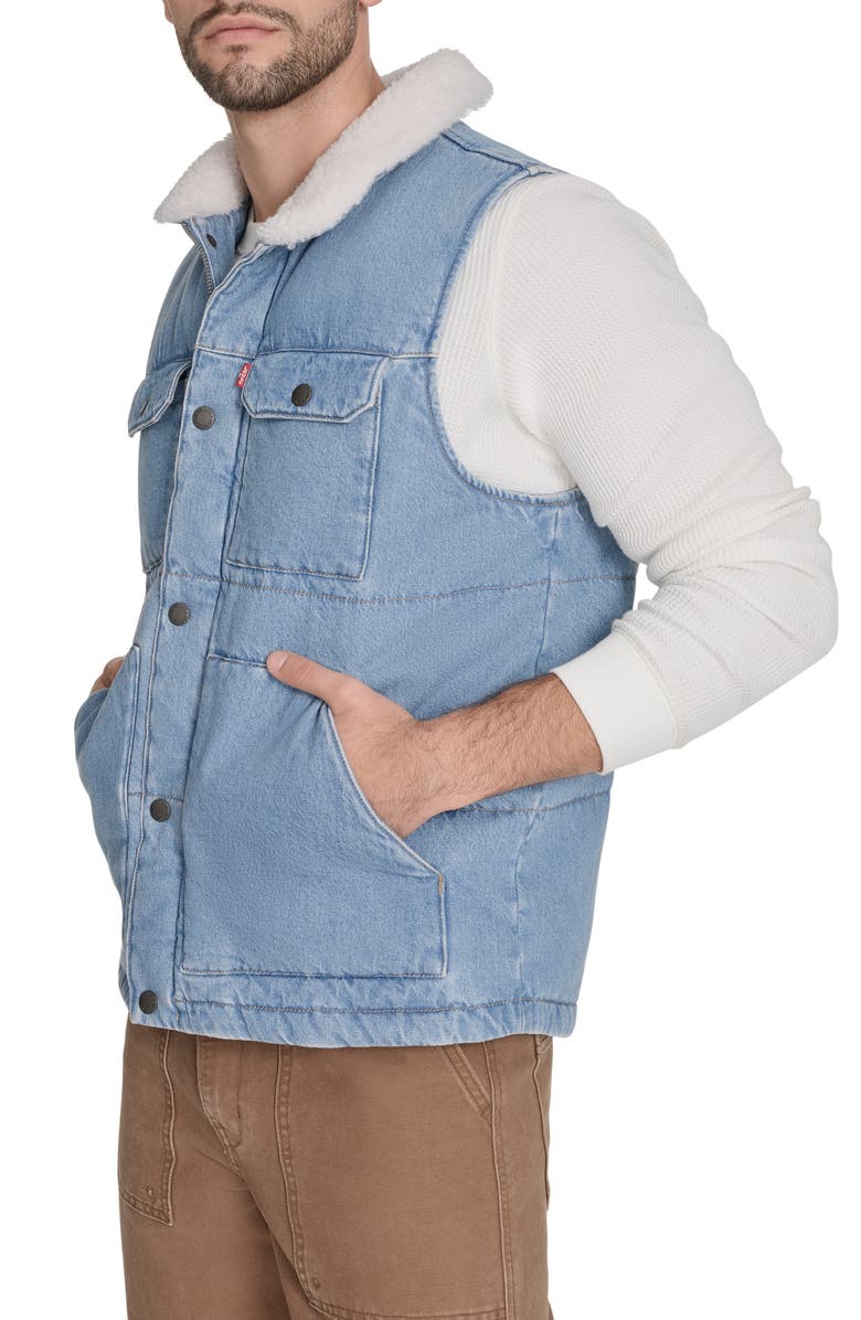 Levi's<sup>®</sup> Woodsman Denim Vest with Faux Shearling Collar, Alternate, color, Light Wash Denim