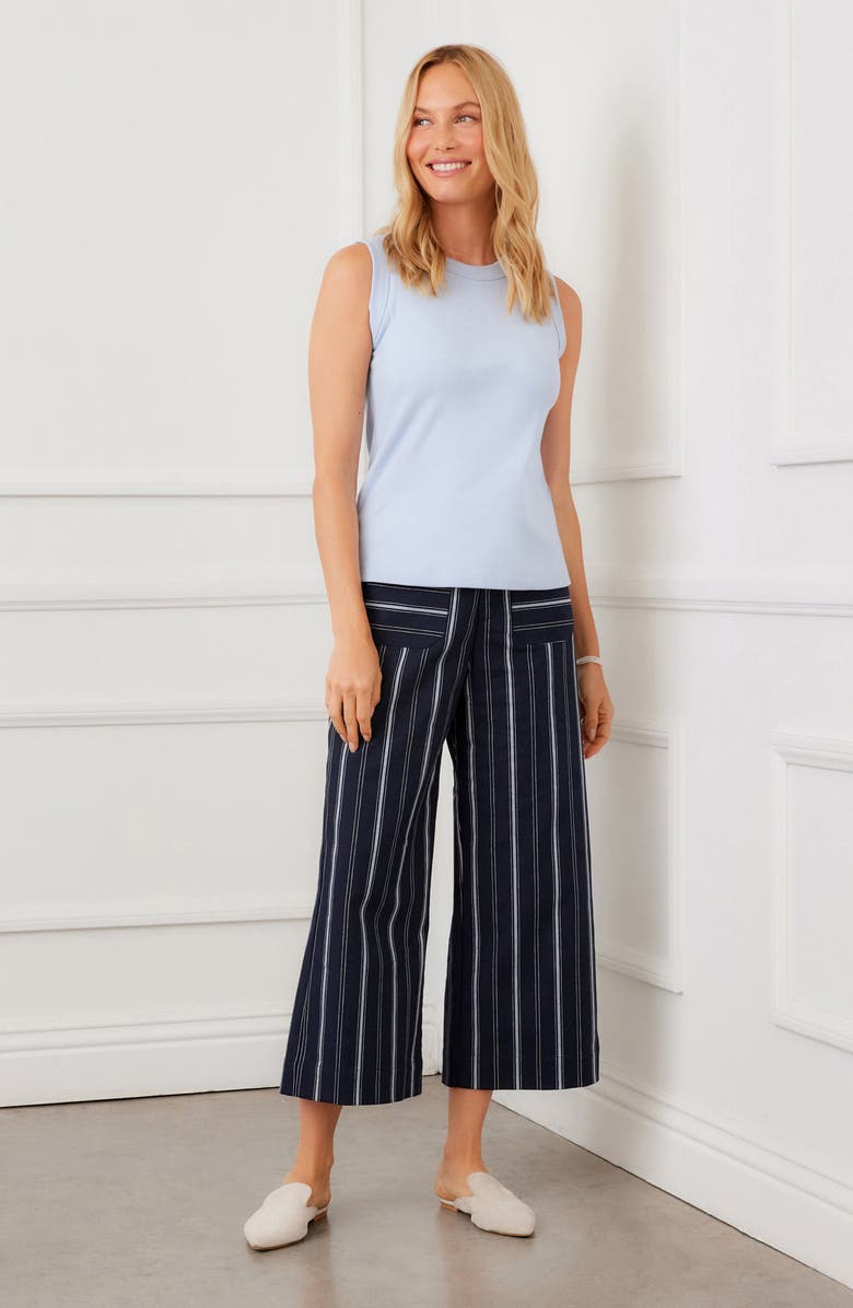 Karen Kane Stripe Wide Leg Crop Pants, Alternate, color, Blue