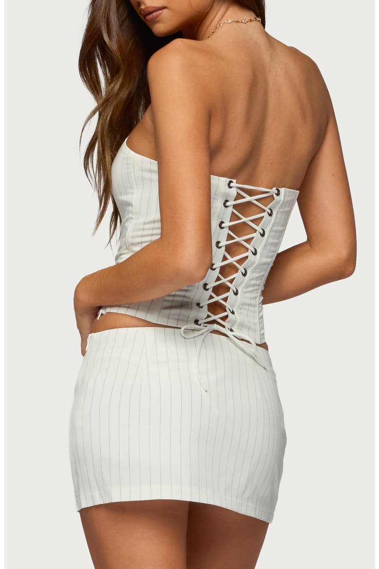 Maeve Strapless Pinstripe Corset Top, Alternate, color, WHITE