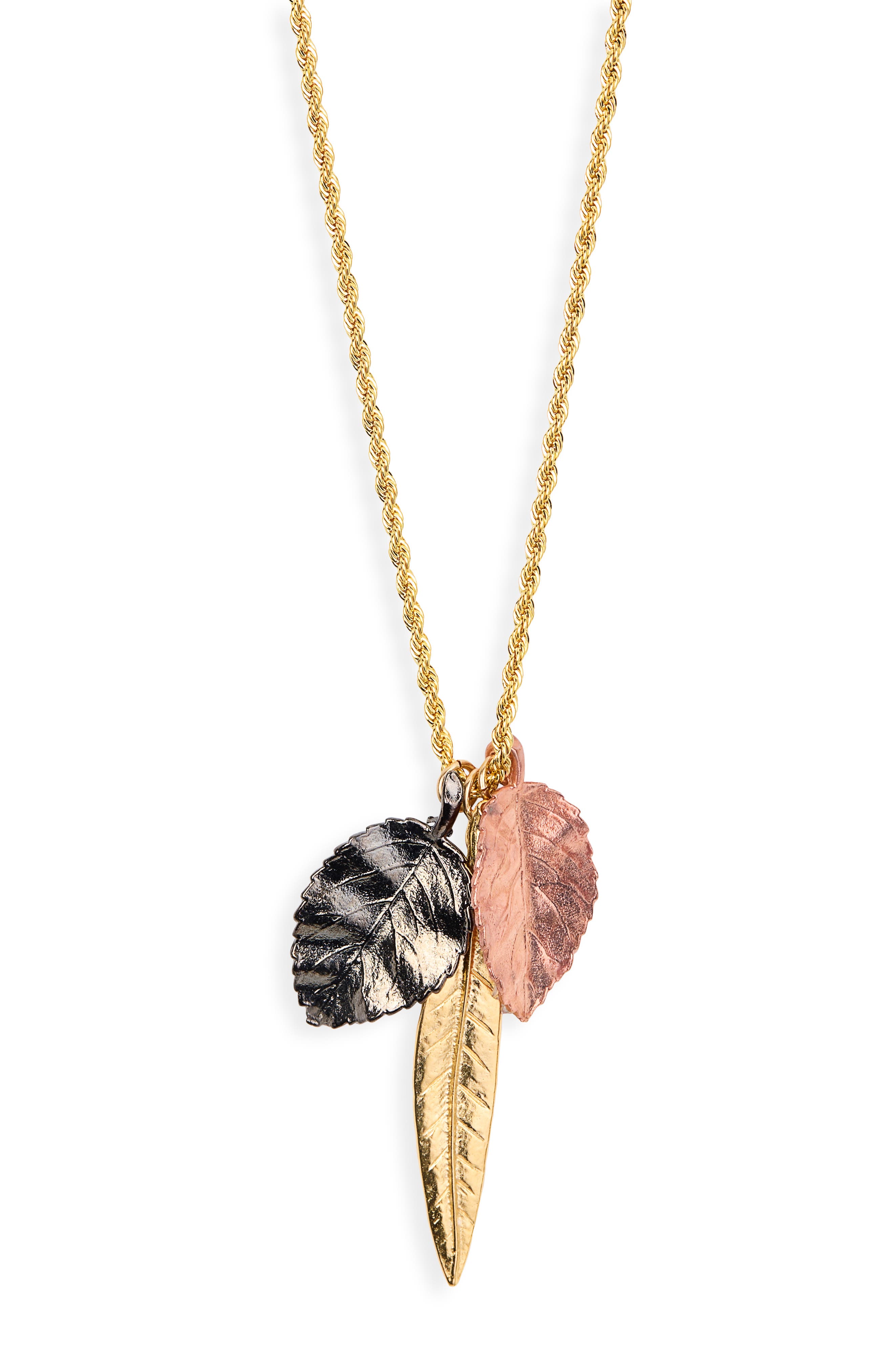 Kenneth Jay Lane Tri-Tone Leaf Pendant Necklace
