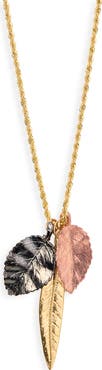 Kenneth Jay Lane Tri-Tone Leaf Pendant Necklace
