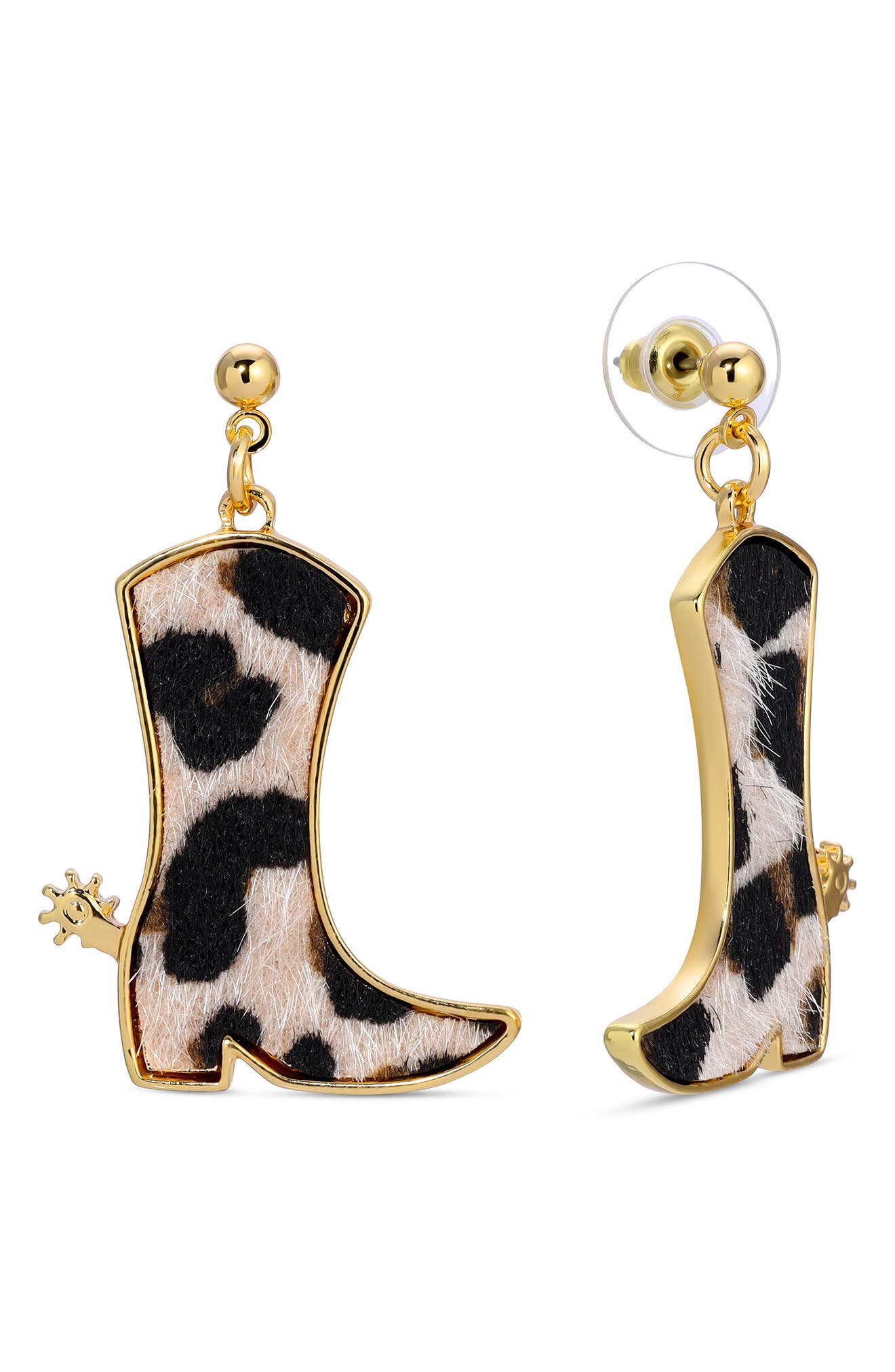 EYE CANDY LOS ANGELES Faux Calf Hair Cowgirl Boot Drop Earrings