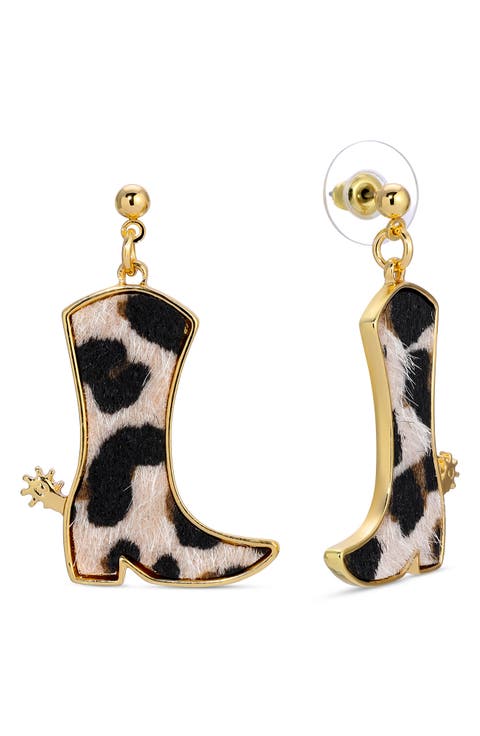 Faux Calf Hair Cowgirl Boot Drop Earrings