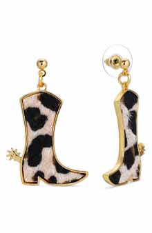 EYE CANDY LOS ANGELES Faux Calf Hair Cowgirl Boot Drop Earrings
