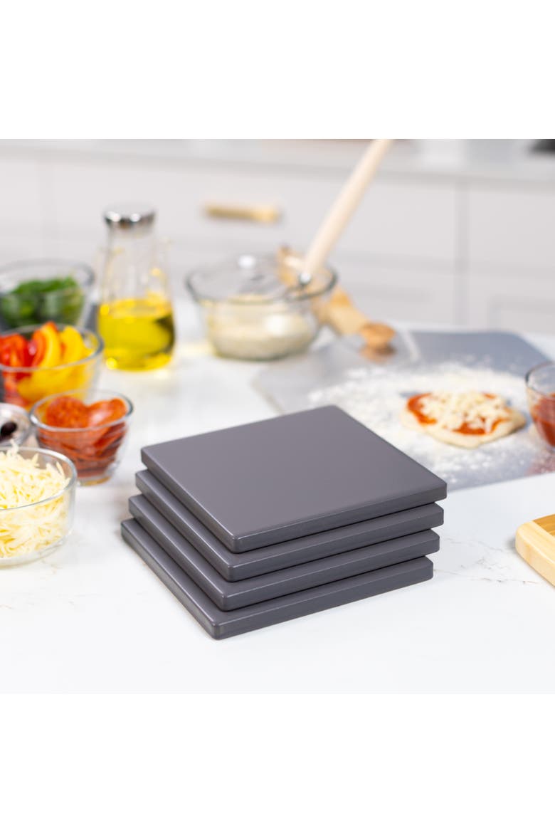 Glazed Cordierite Square Pizza Stone 4 Piece Set, 7.5x7.5-Inch, Alternate, color, Grey