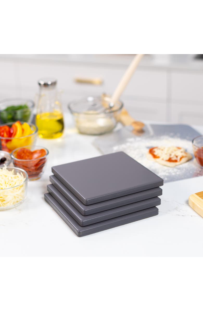 Old Stone Glazed Cordierite Square Pizza Stone 4 Piece Set, 7.5x7.5-Inch, Alternate, color, Grey