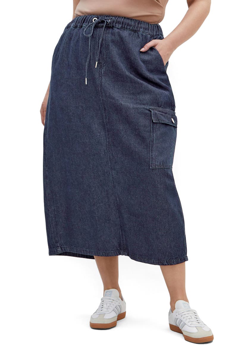 City Chic Alexis Tie Waist Denim Skirt, Main, color, Denim Dark
