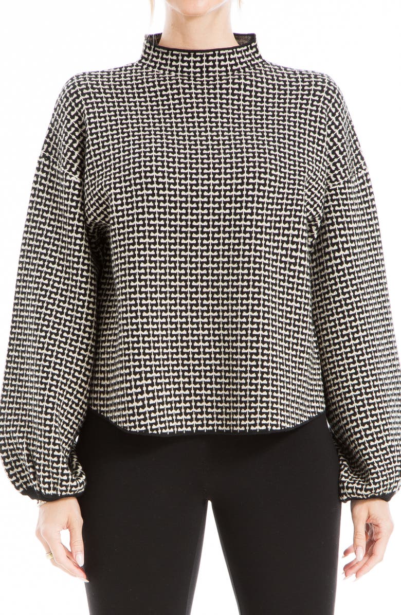 MAX STUDIO Funnel Neck Sweater, Main, color, Bone/ Black Graphic Geo