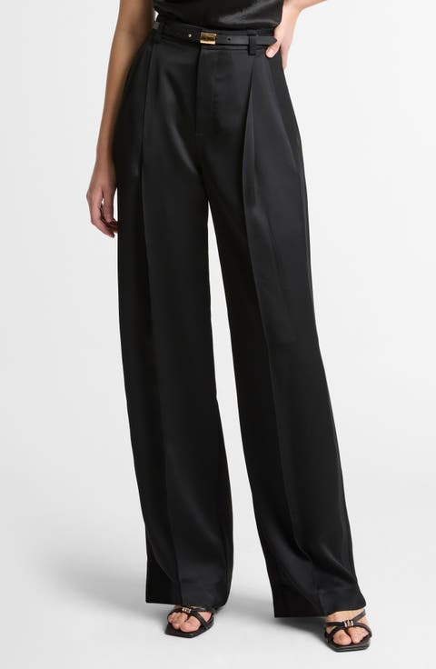 Pleated High Waist Satin Pants