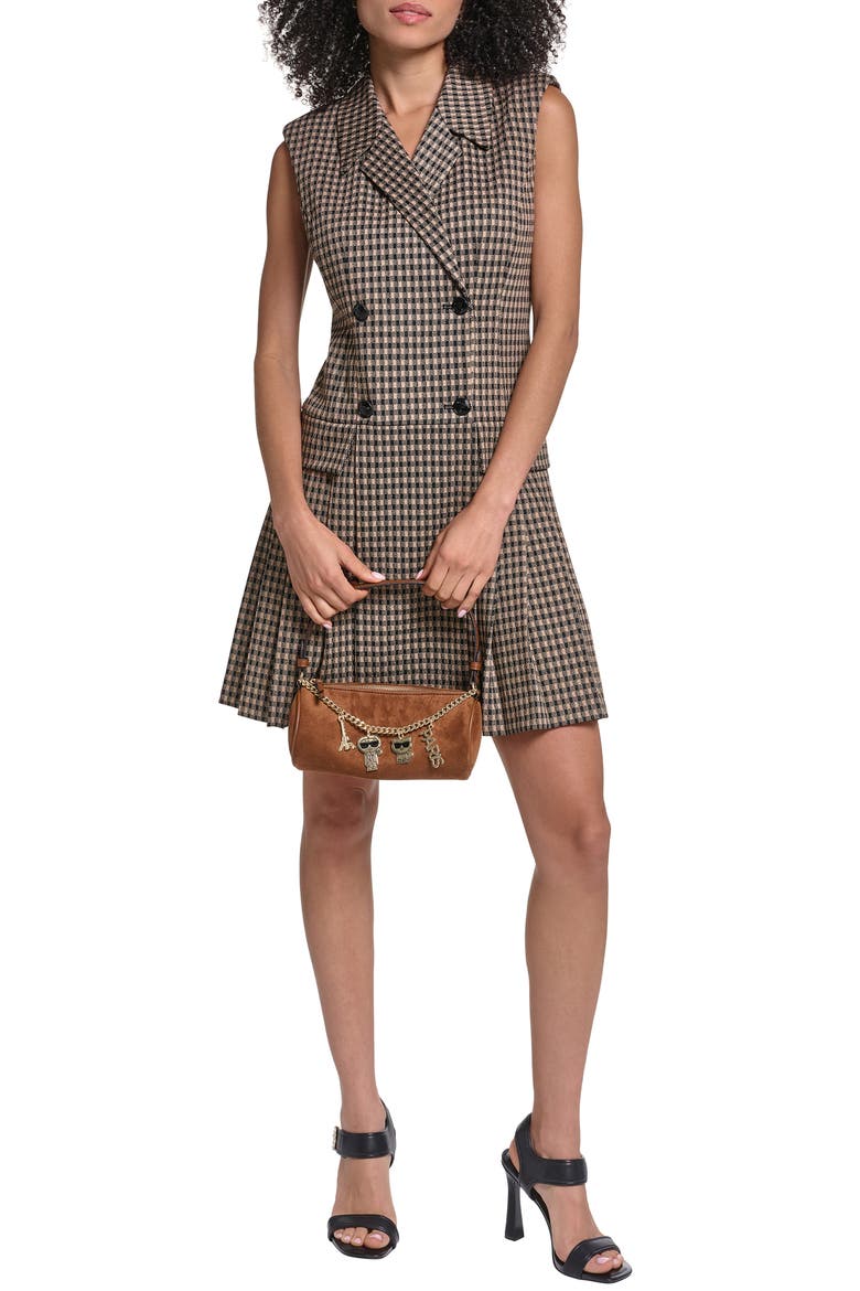 Metallic Pleated Sleeveless Dress, Alternate, color, BROWN BLACK MULTI