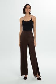 Gizia Asymmetrical Cuff Brown High-Waist Tailored Pants
