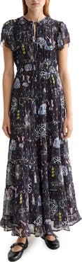 Scotch & Soda Cap Sleeve Tiered Chiffon Maxi Dress