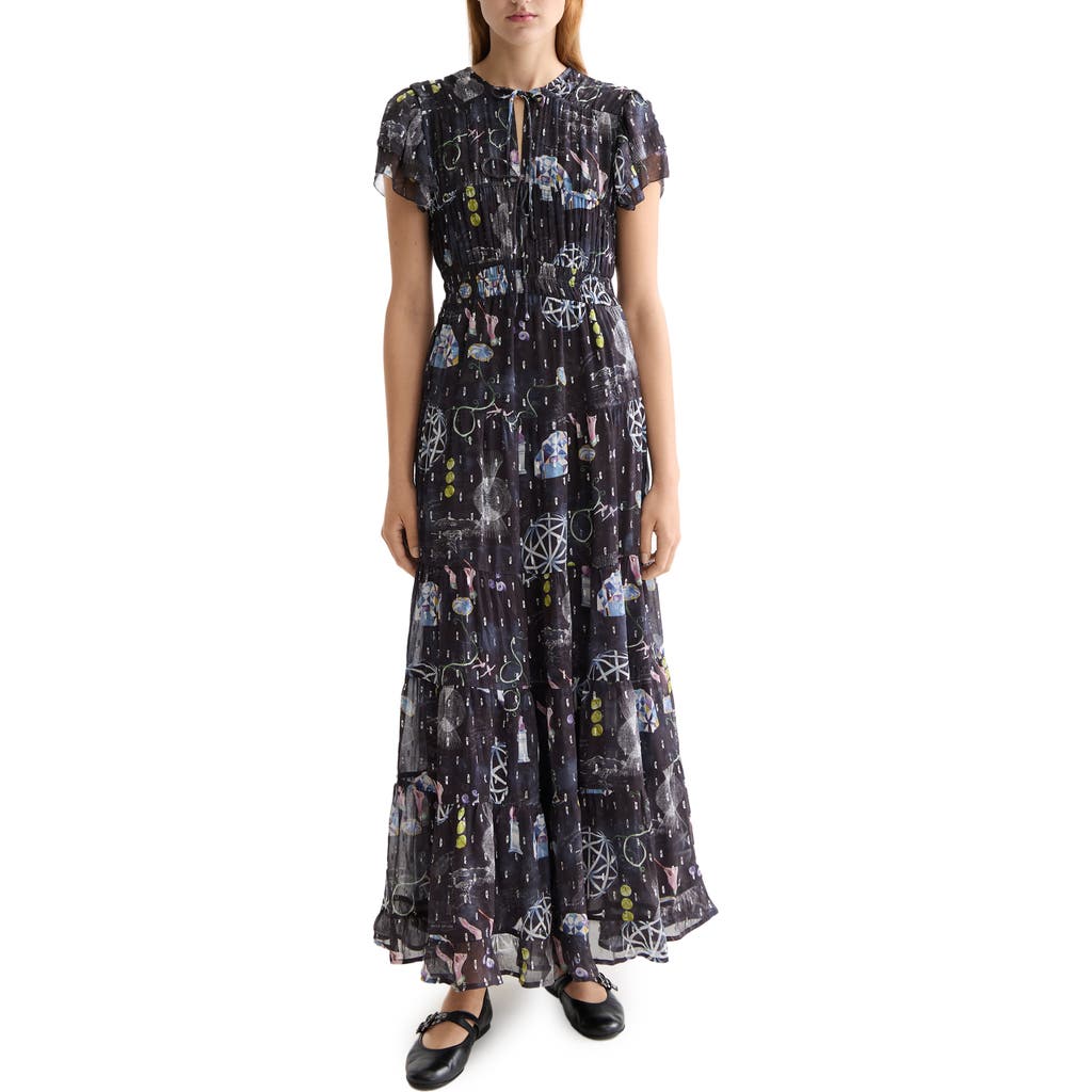 Scotch & Soda Cap Sleeve Tiered Chiffon Maxi Dress In Multi