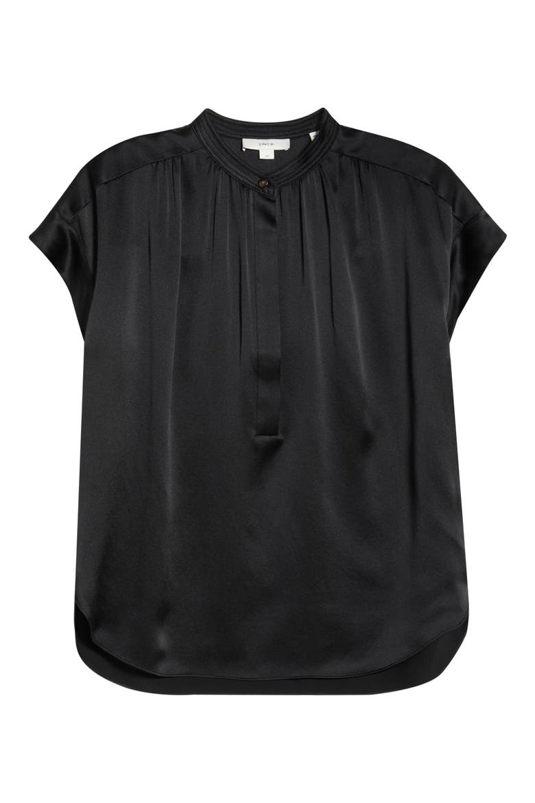 Shirred Detail Silk Top, Alternate, color, BLACK