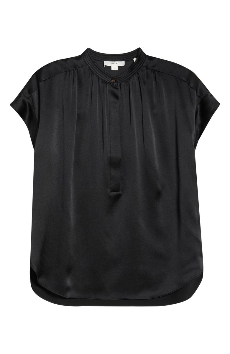 Vince Shirred Detail Silk Top, Alternate, color, Black