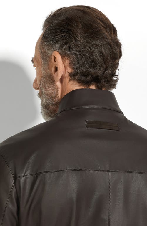 Shop Zegna Leather Jacket In Dark Brown Solid