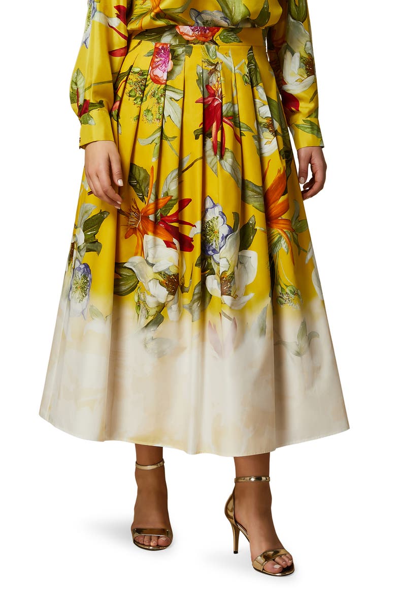 Abaco Placed Floral Print Cotton Skirt, Main, color, LEMON BIG