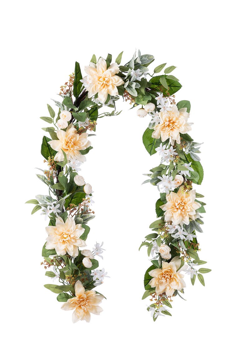 6ft Dahlia or Hydrangea Peony & Cherry Artificial Garland, Main, color, Beige