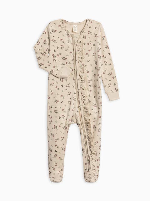 Organic Cotton Neve Ruffle Zipper Footie