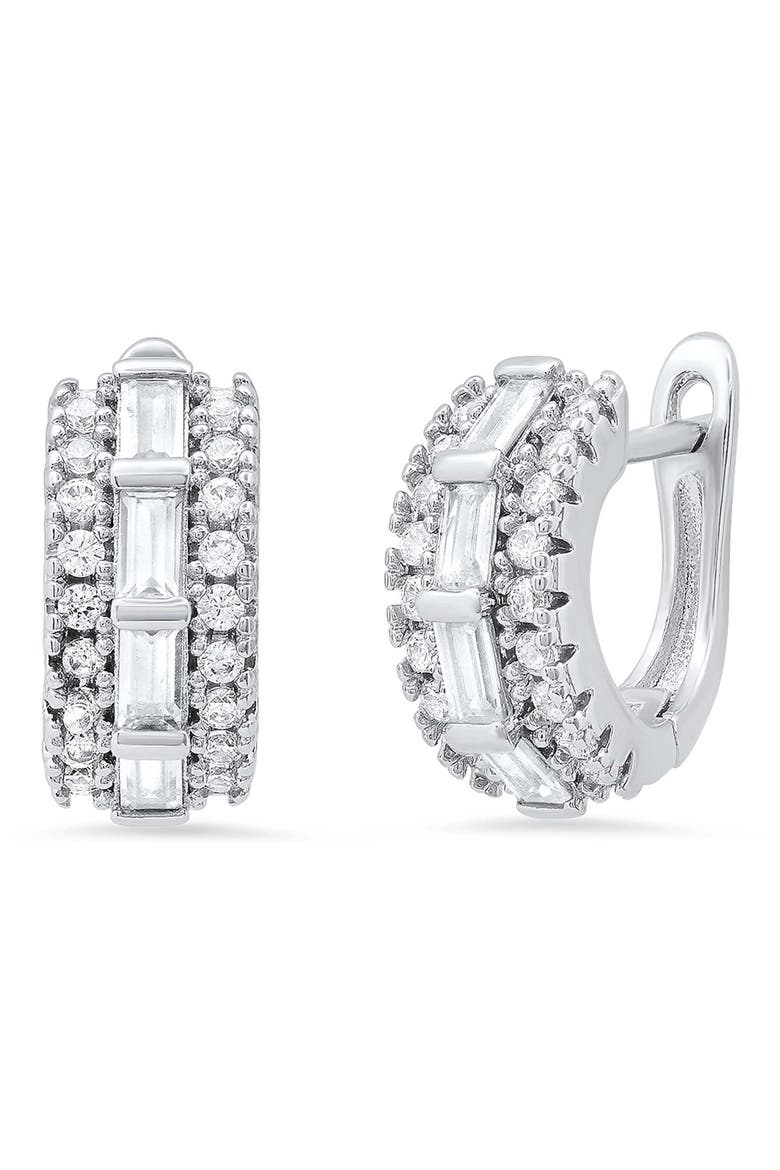 Simulated Diamond Hoop Earrings, Main, color, SILVER