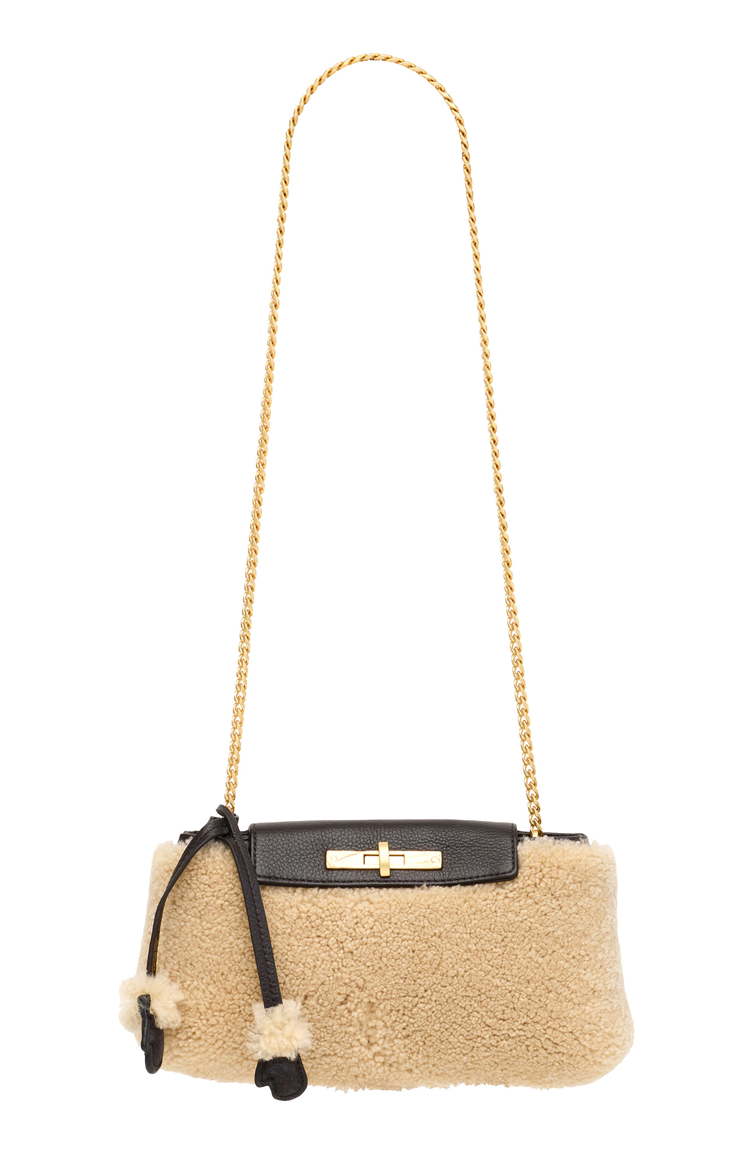 HAMMITT Small Genuine Shearling Crossbody Bag, Alternate, color, Sundance Shearling/Gold