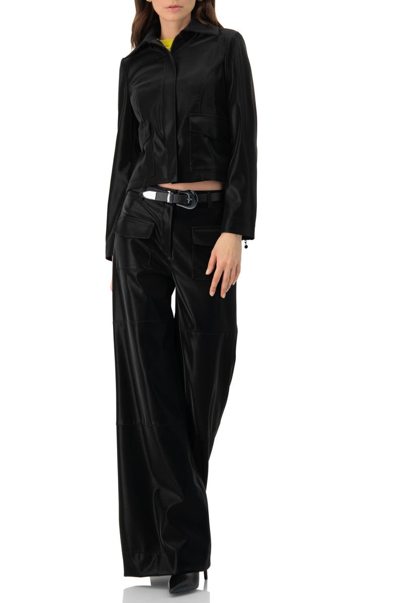 IVONNE High Shine Semi-Flared Trousers, Alternate, color, Black
