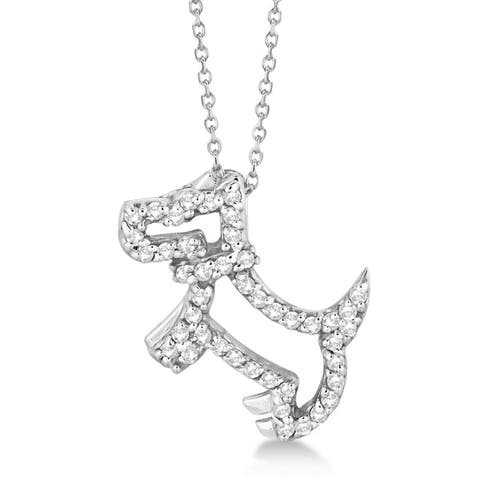 Diamond Dog Pendant Necklace Pave-Set 14K