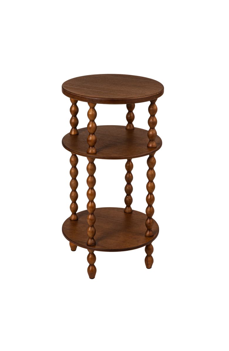Storied Home Bobbin Leg Round Accent Table, Main, color, Brown