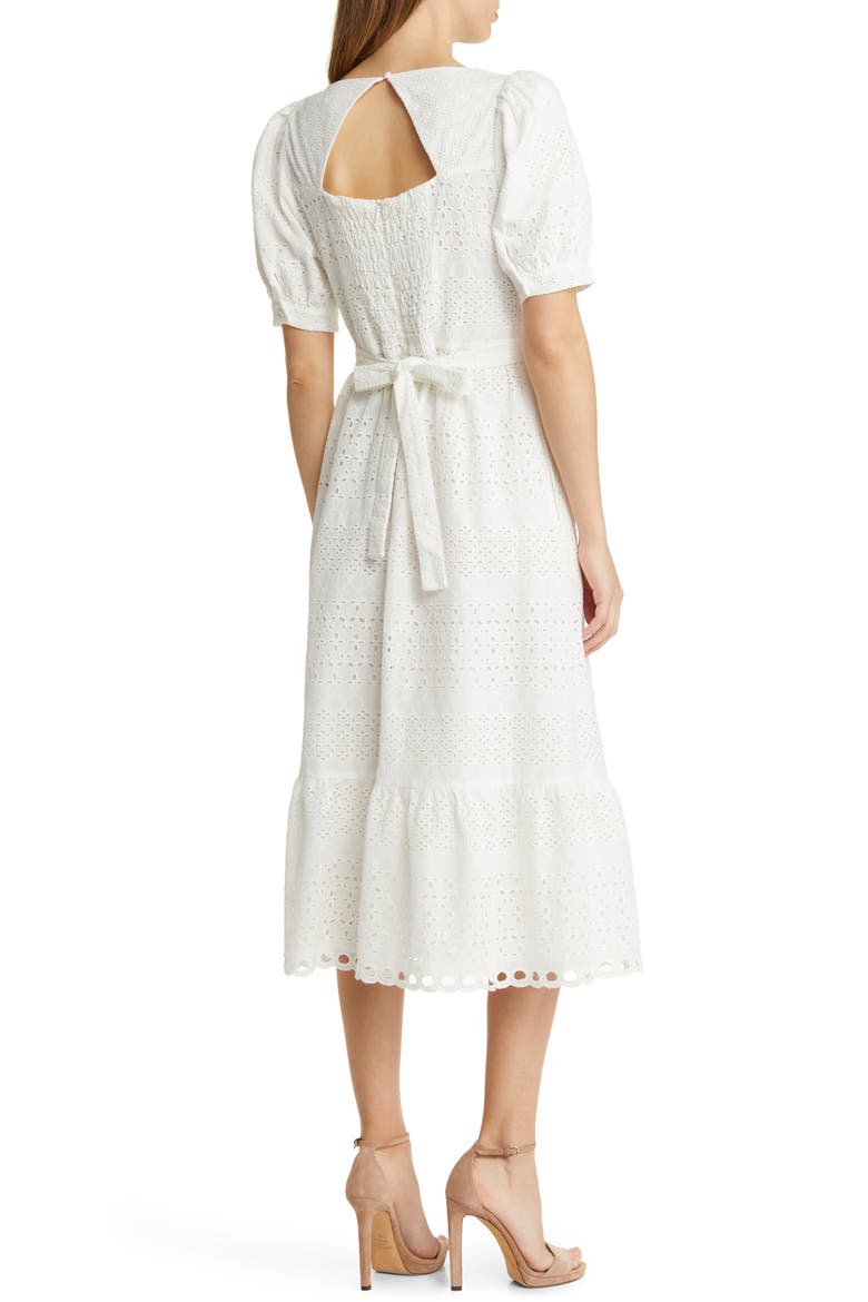 Lace Overlay Cotton Midi Dress (Nordstrom Exclusive), Alternate, color, LUCENT WHITE