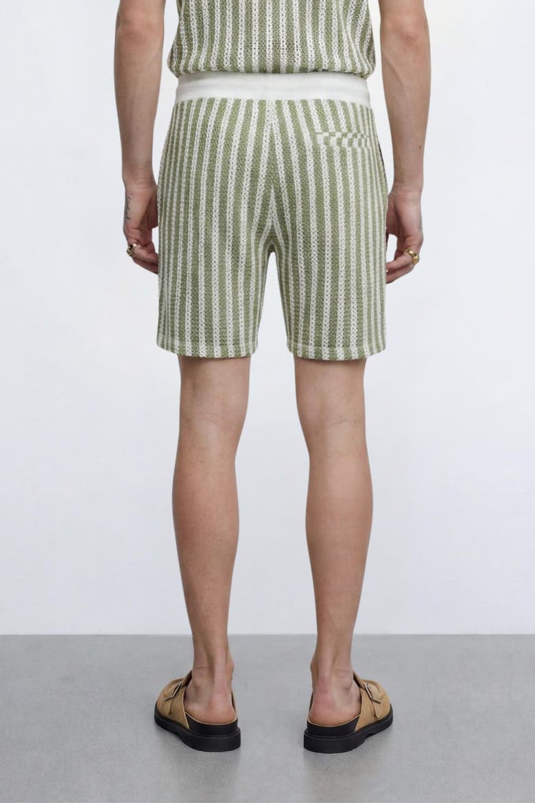 Albie Stripe Cotton Crochet Shorts, Alternate, color, Cream Khaki