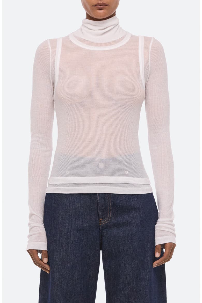 Sheer Long Sleeve Turtleneck Top, Main, color, OPTIC WHITE