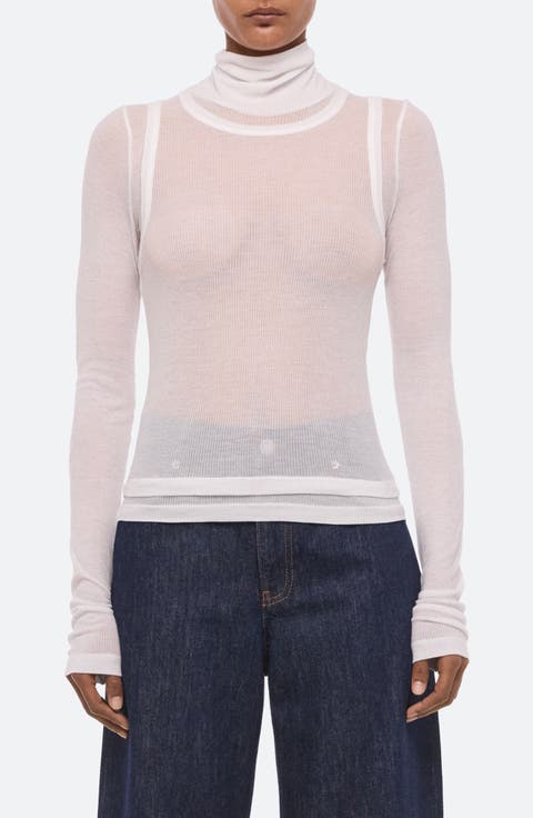 Sheer Long Sleeve Turtleneck Top