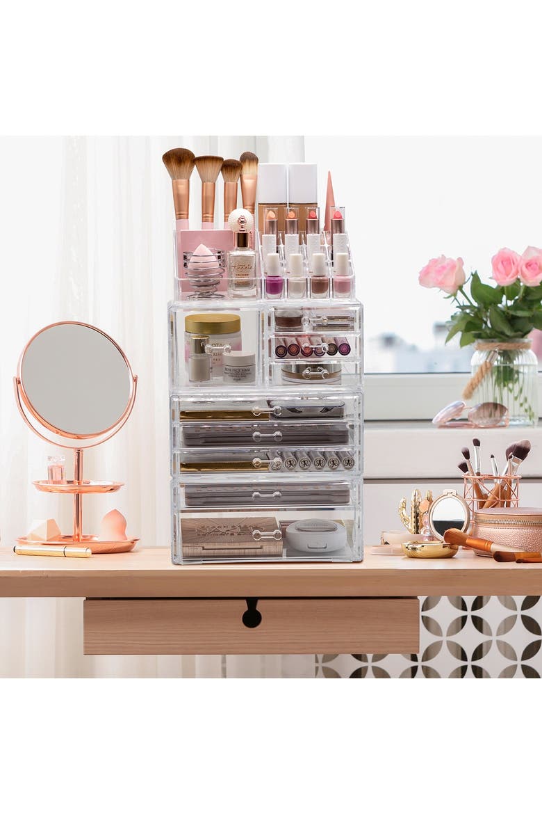 Clear Makeup & Jewelry Storage Case Display Set, Alternate, color, CLEAR