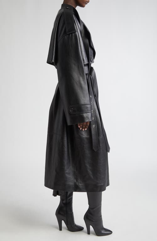 Michael Kors Plonge Leather Belted Trench Coat In Black