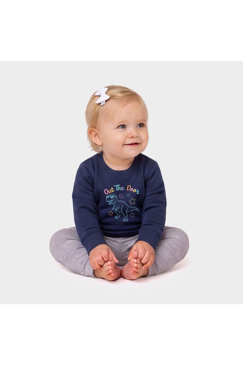 Out The Door Dinosaur Stars Infant Crew Fleece Sweatshirt, Main, color, Navy