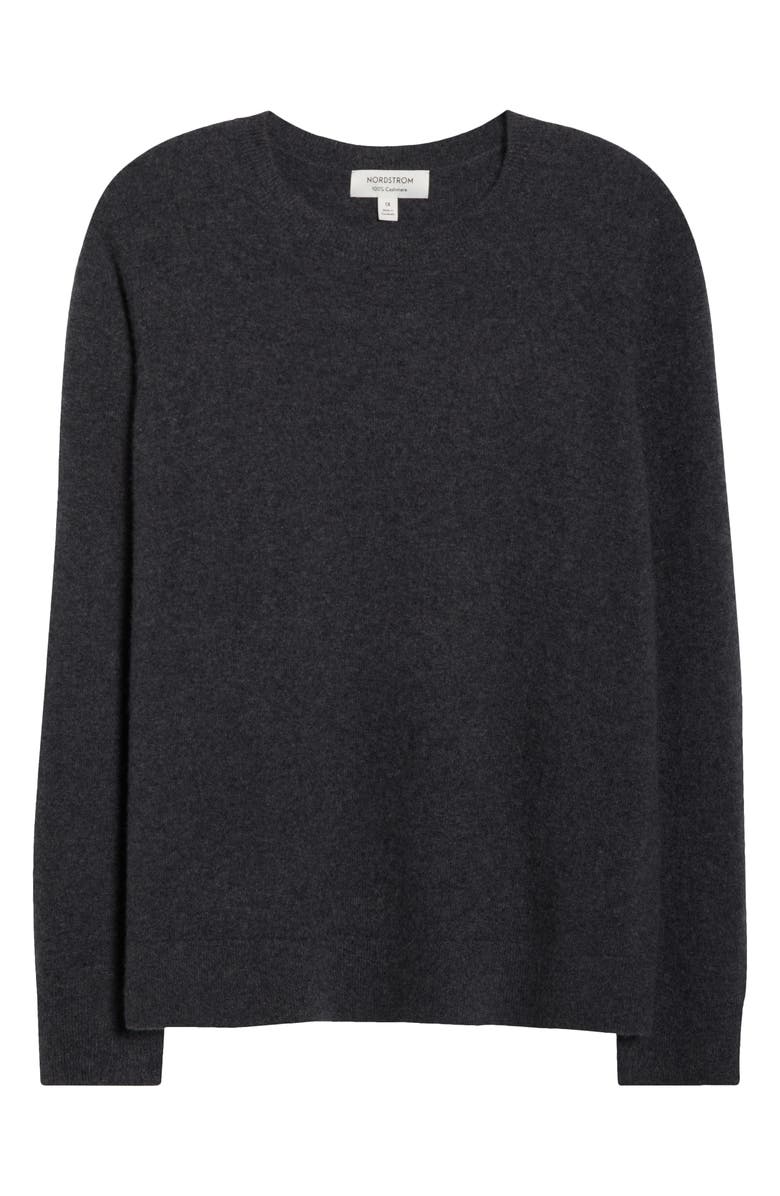 Nordstrom Cashmere Crewneck Sweater, Alternate, color, Grey Dark Charcoal Heather