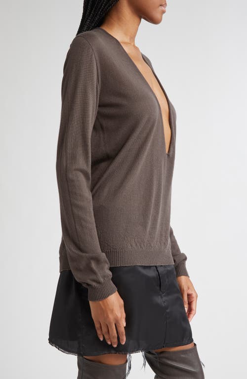 Rick Owens Extreme V-neck Virgin Wool Sweater In Brown