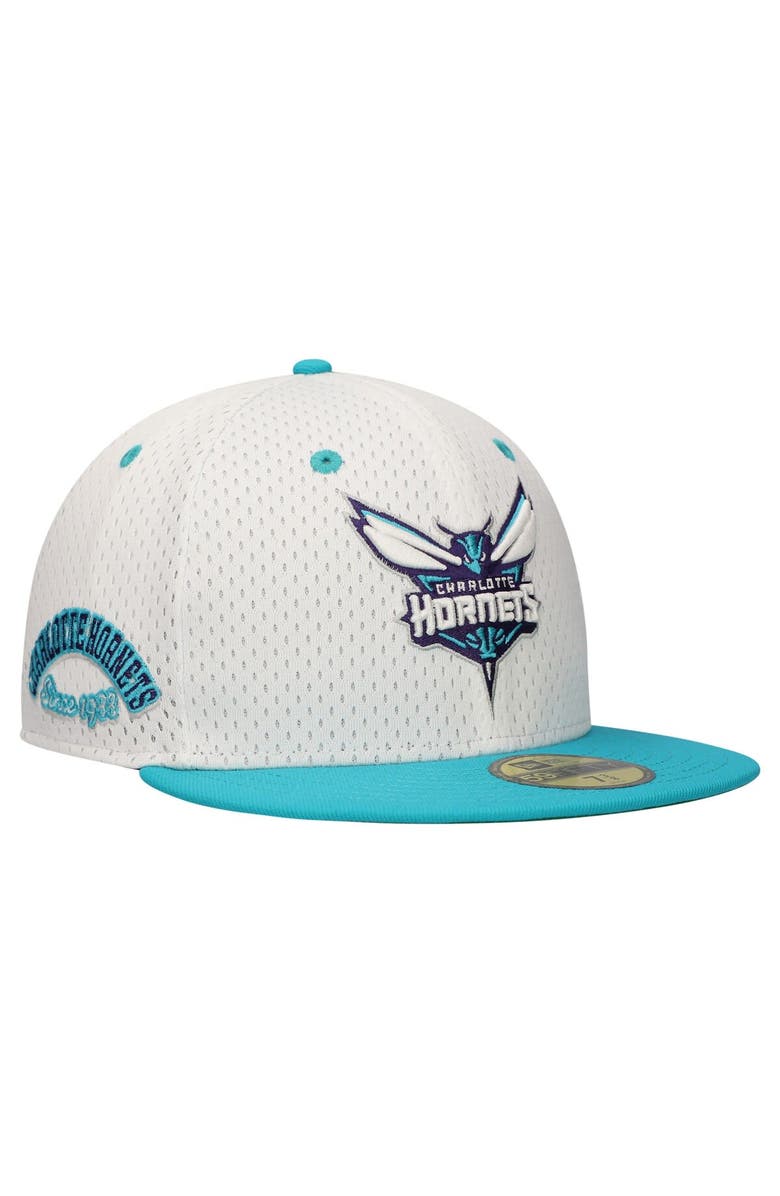 New Era Men's New Era White/Teal Charlotte Hornets Throwback 2Tone 59FIFTY Fitted Hat, Main, color, 