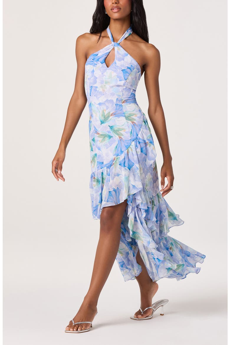 Bethina Floral Halter Neck High-Low Dress, Alternate, color, PURPLE FLORAL