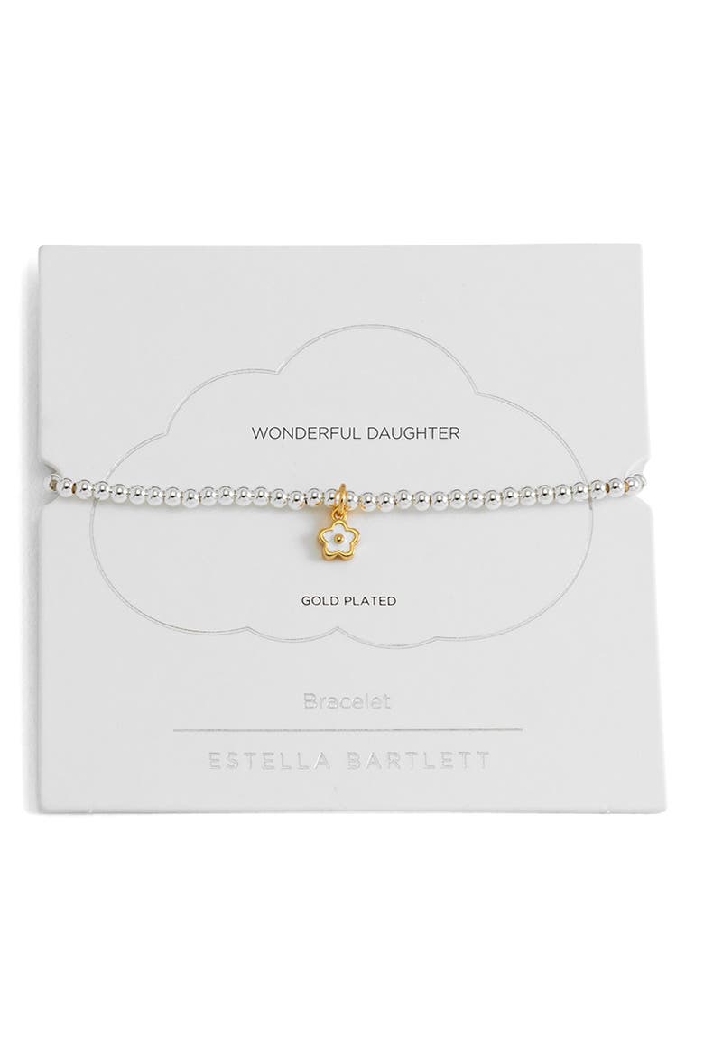 White Flower Sienna Beaded Stretch Bracelet, Main, color, GOLD