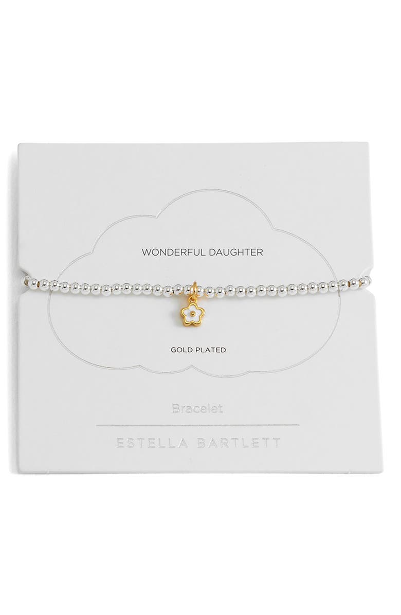 Estella Bartlett White Flower Sienna Beaded Stretch Bracelet, Main, color, Gold