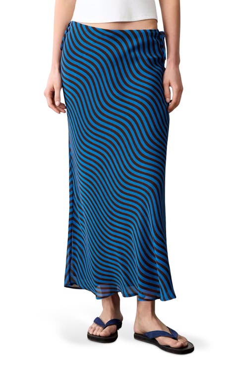 Wave Print Midi Skirt