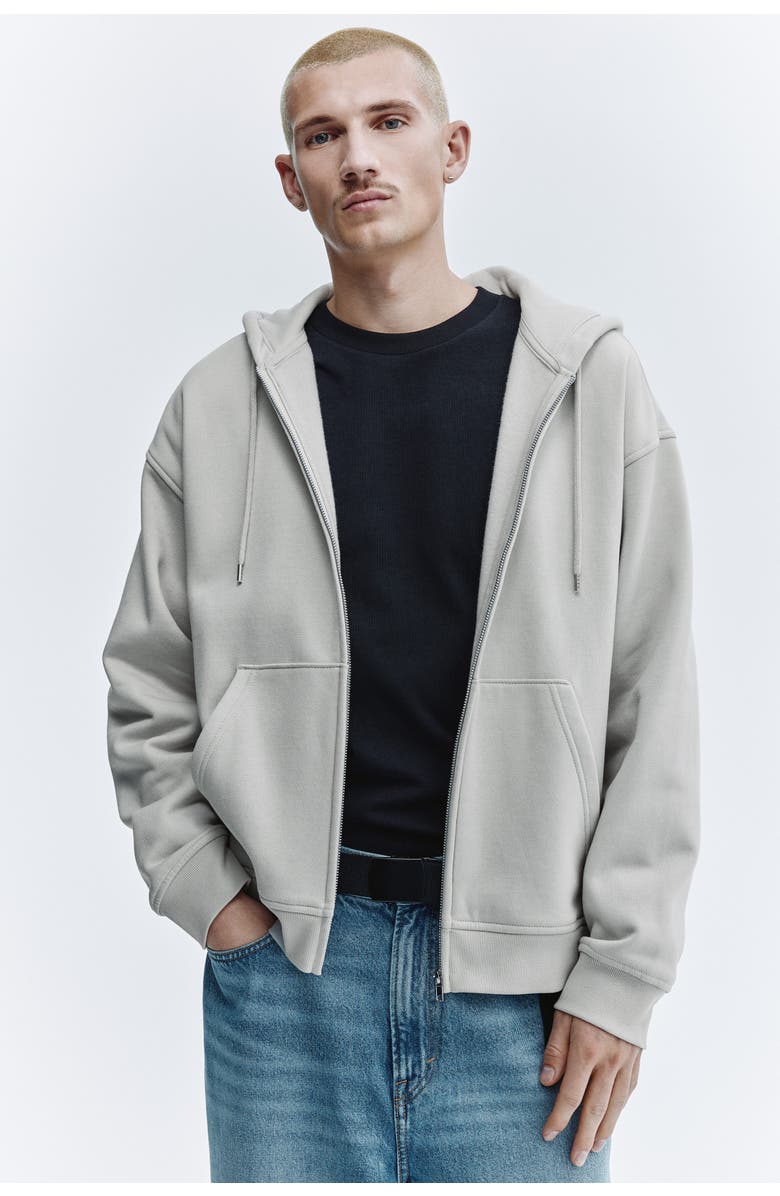 H&M Loose  Fit Zip-through Hoodie, Alternate, color, Light Gray