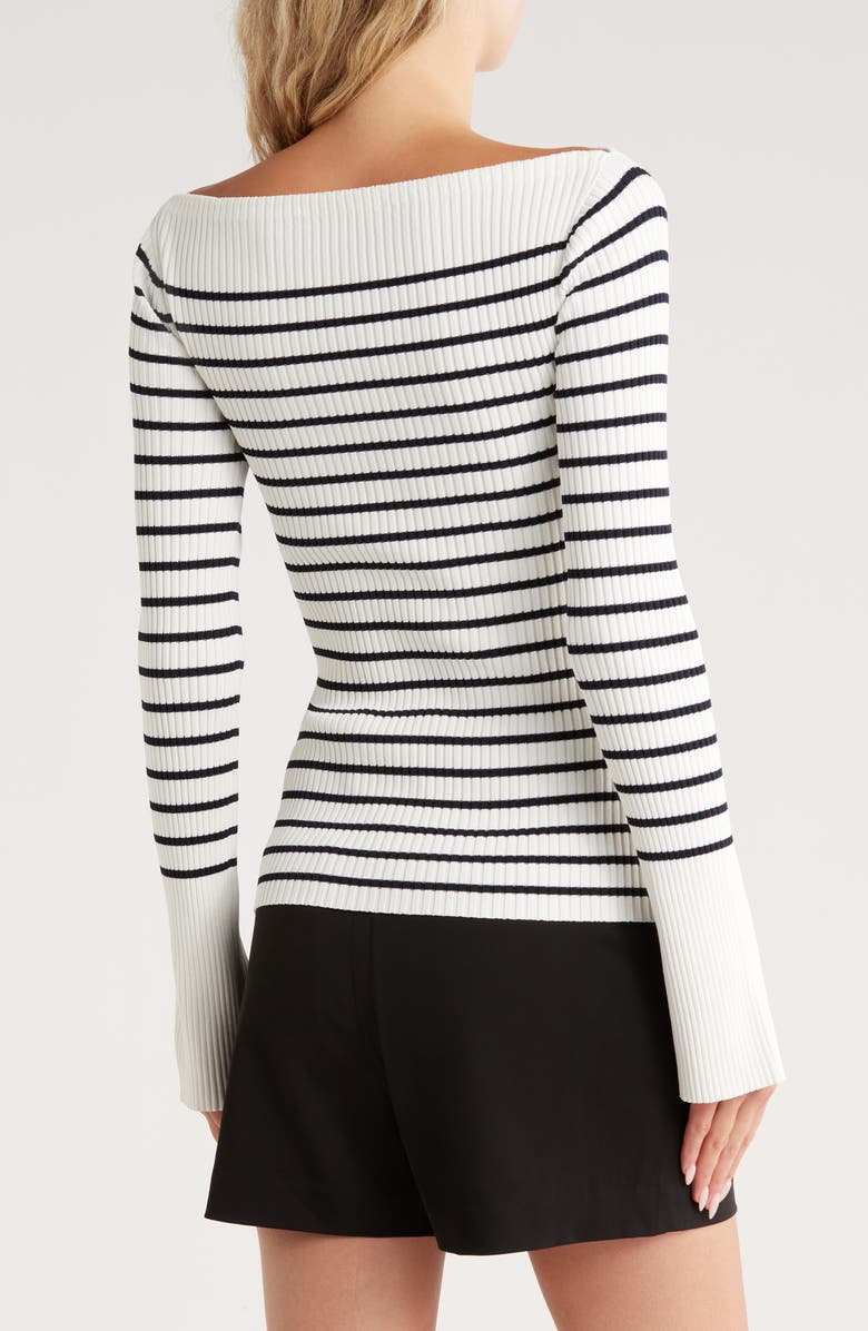 A.L.C. Anya Stripe Rib Boat Neck Sweater, Alternate, color, Off White / Dark Sapphire