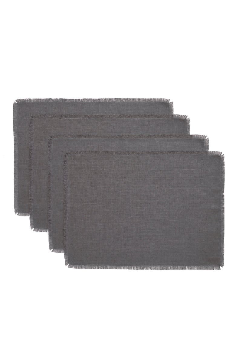 Solino Home Linen Placemats Set of 4, 14 x 19 Inch for Dining Table, Holiday and Everyday Table Decor - Fringe, Main, color, Charcoal